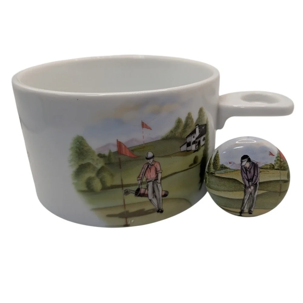 Liette Int‎ Wine Bottle Coaster and Stopper Hand Decorated Porcelain Golf Scene